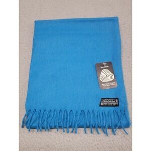 Woolmark Lambswool Scarf Womens 70"x10" Soft Blue Fringe Pure New Wool Fringe
